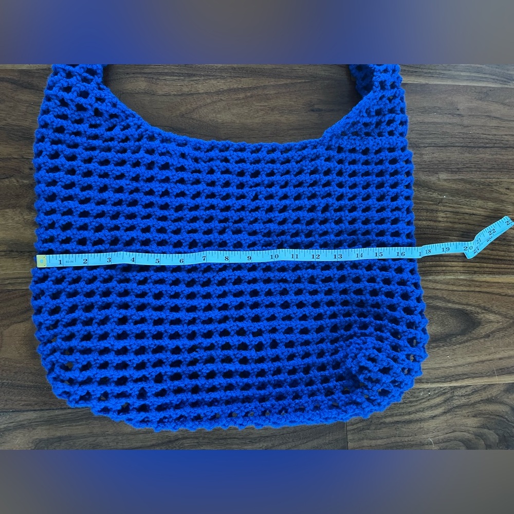 ☀️ Hand Crocheted Blue Boho Beach Tote ☀️ - Picture 9 of 12